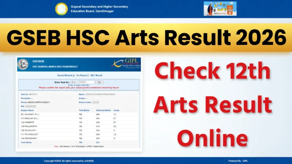 GSEB HSC Arts Result 2026